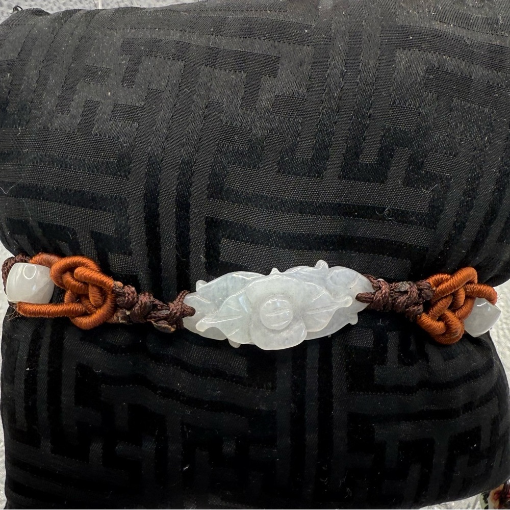 Elegant Jade Bracelet with Brown Cord